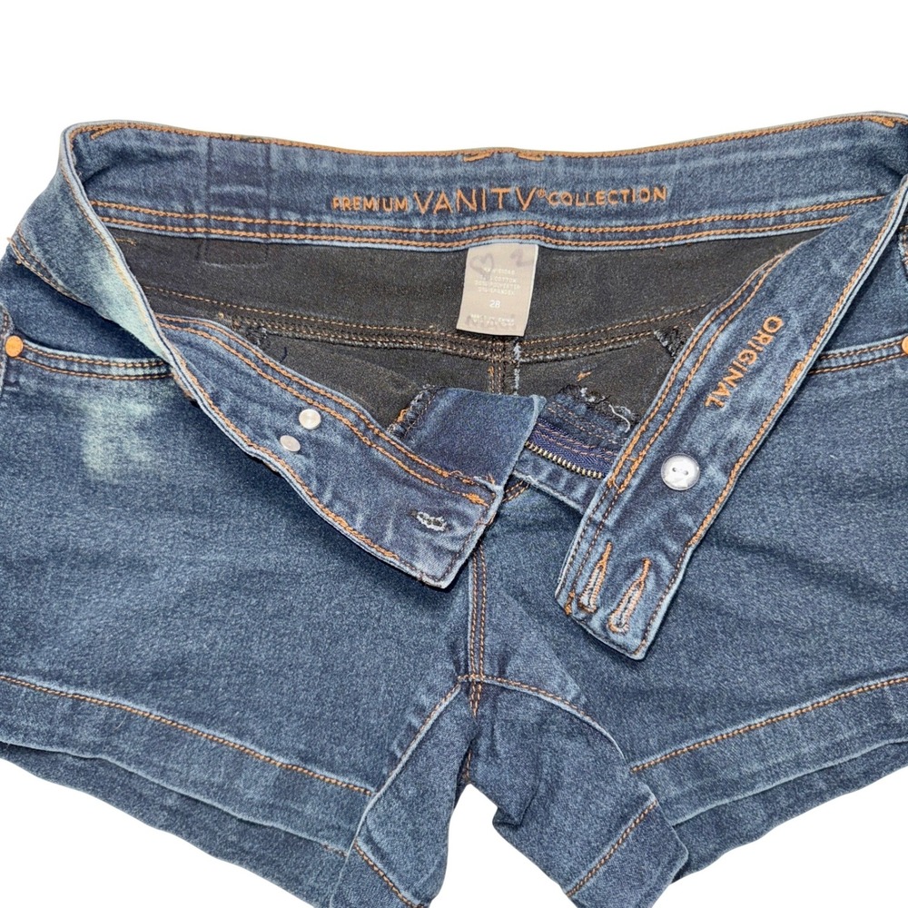 Vanity Collection Womens Denim Shorts Size 28‎ Stretch Low Rise Cuffed Dark Wash